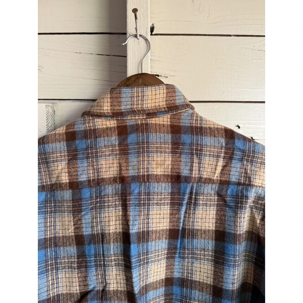 Vintage Bengal Lancer Men Quilted Flannel Shirt Jacket Blue Brown Plaid Large